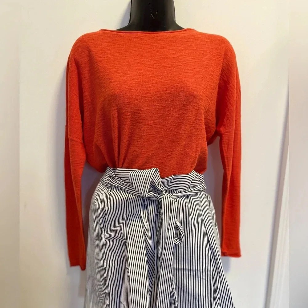 Vince Red Orange Long Sleeve Lightweight Sweater Womens - Picture 3 of 8